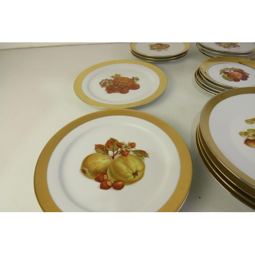 377 - Twenty pieces of fruit patterned plates with gold effect rim