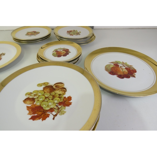 377 - Twenty pieces of fruit patterned plates with gold effect rim