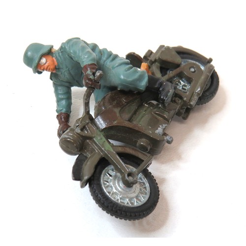 93 - Britains Deetail diecast German Army Scout car and German despatch rider motorbike.