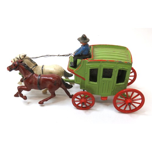 298 - 1940 Johillico (John Hill Co) cast metal Wild West horse drawn Stage Coach & Driver.