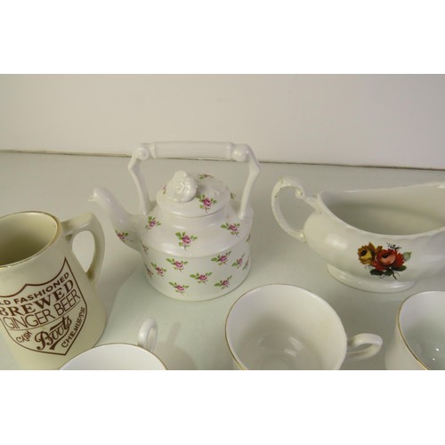 391 - Ceramics includes royal stafford arthur wood teapot, boots chemists, ginger beer jug