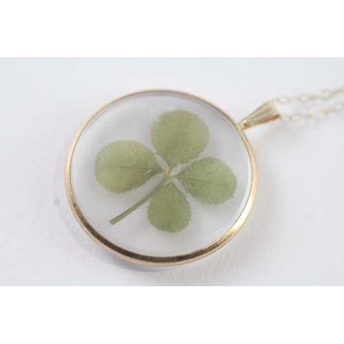 12 - 9ct gold four leaf clover pendant necklace-3.08g