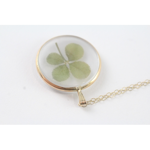 12 - 9ct gold four leaf clover pendant necklace-3.08g