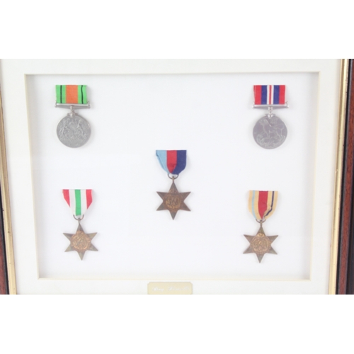 147 - Framed WW2 Medal Groups Inc Africa, Italy, France & Germany Stars, Etc x 2