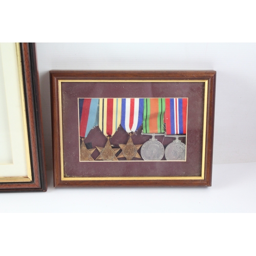 147 - Framed WW2 Medal Groups Inc Africa, Italy, France & Germany Stars, Etc x 2