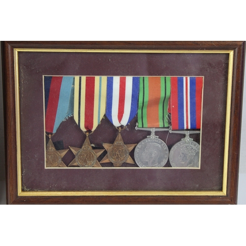 147 - Framed WW2 Medal Groups Inc Africa, Italy, France & Germany Stars, Etc x 2