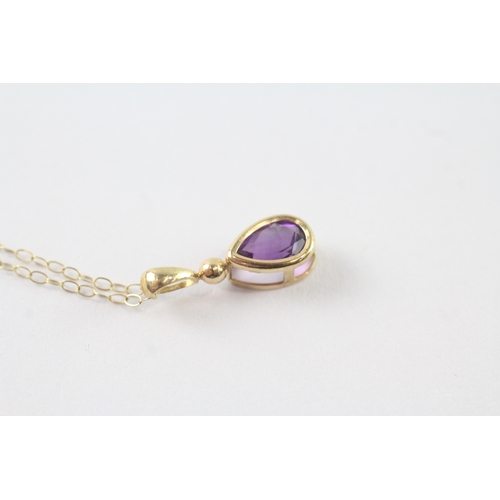 31 - 9ct gold pear cut amethyst pendant necklace-0.89g