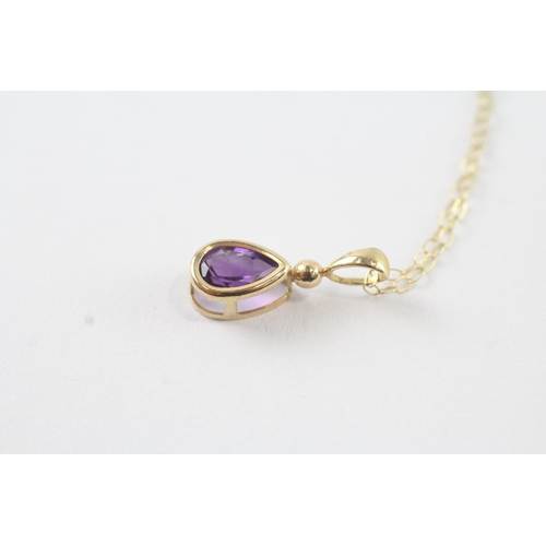 31 - 9ct gold pear cut amethyst pendant necklace-0.89g