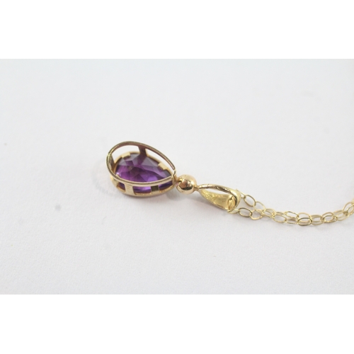 31 - 9ct gold pear cut amethyst pendant necklace-0.89g