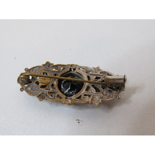 137 - Vintage czechoslovakia filigree metal brooch- gold, gilt, silver colour