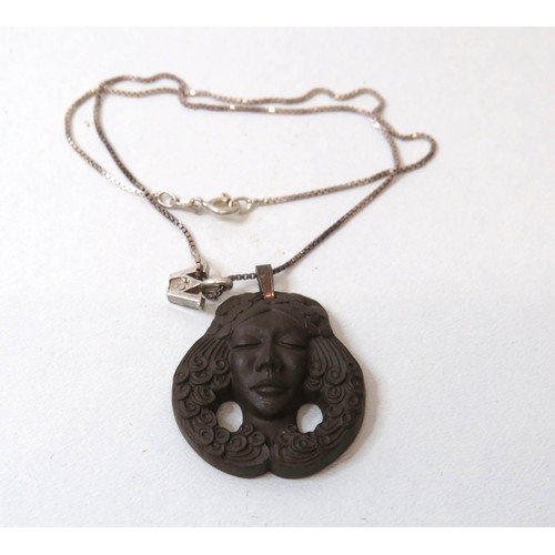 259 - Silver and ceramic goddess pendant boxed necklace