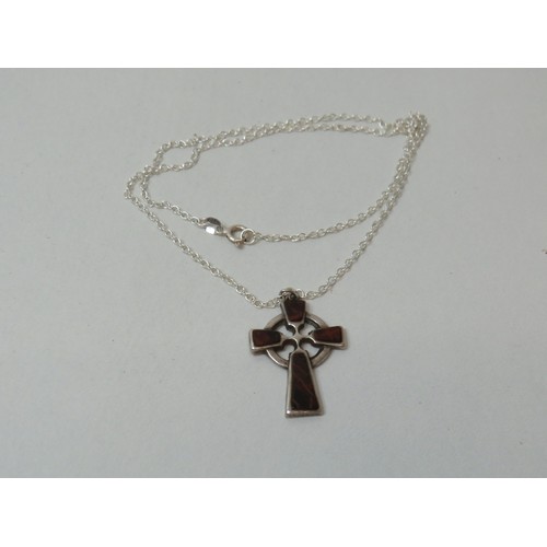 244 - Boxed silver celtic and agate cross and chain