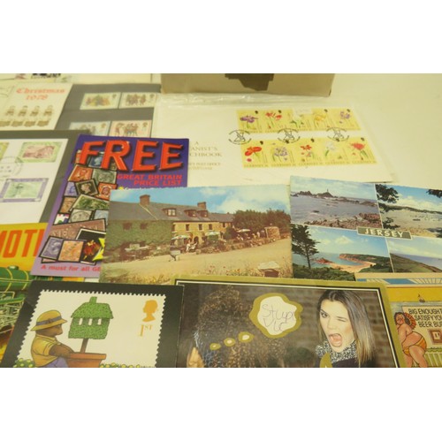 390 - Box of stamps, first day covers and postcards