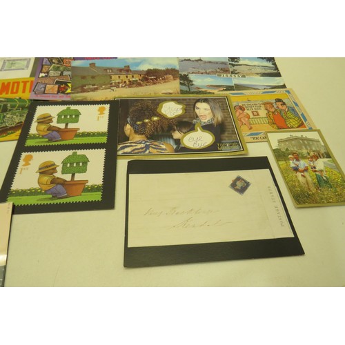 390 - Box of stamps, first day covers and postcards