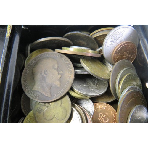 422 - Collection of old coins in vintage money bank