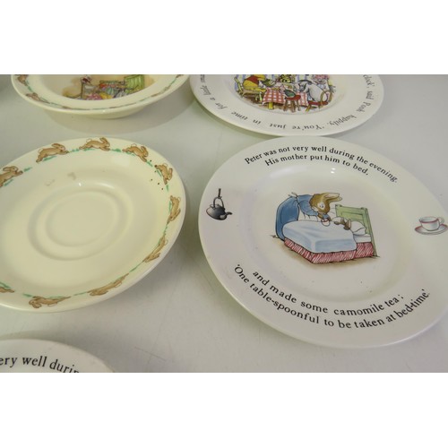 438 - Peter rabbit side plates, winnie the pooh plate and dish, bunnykins dishes and saucer