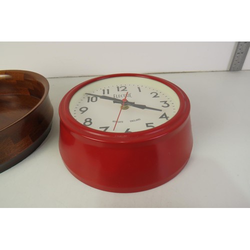 396 - Clock, letter rack and wooden items