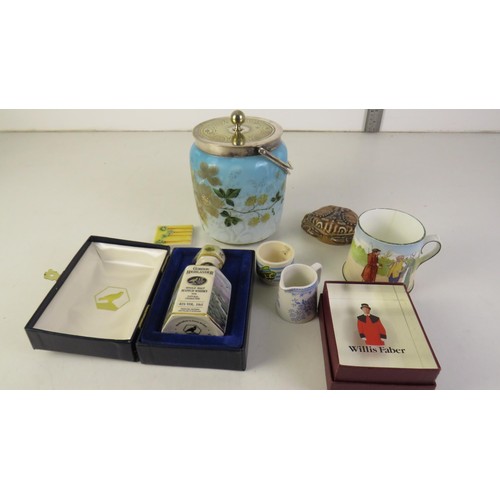 67 - Mixed lot includes Wills Faber glass paperweight, Gordon Highland whisky boxed etc.