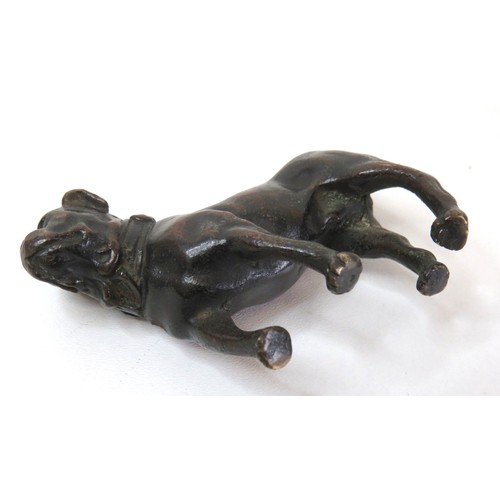 93 - Antique solid bronze bulldog sculpture, length 9cms x height 6.5cms.