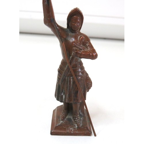 94 - Antique Bronze Joan of Arc sculpture, height 13cms (to top of the flagpole)