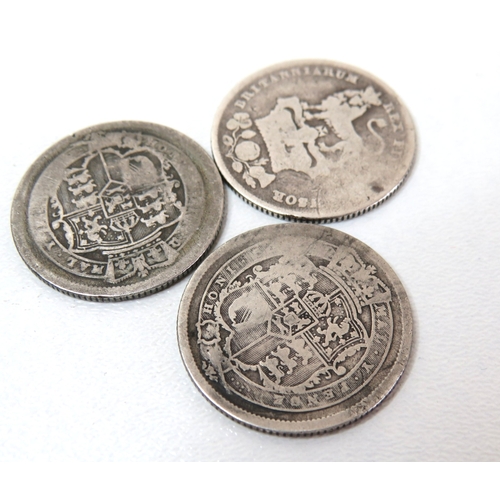 6 - Three silver one Shilling coins, 1816, 1819 & 1825