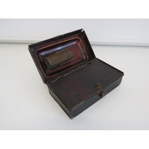 433 - Antique Georgian toleware spice box with nutmeg grater.