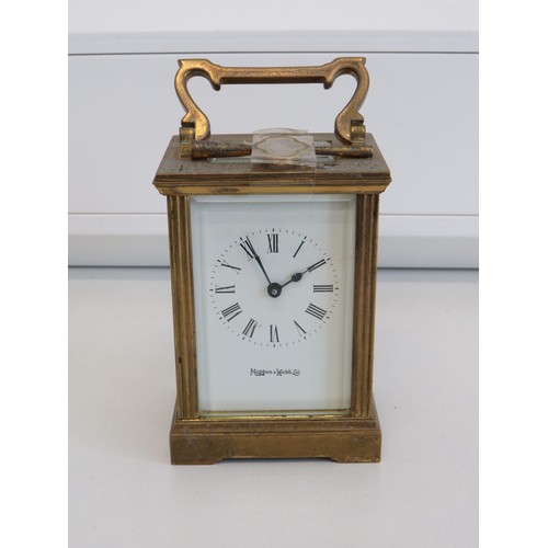 434 - Vintage Mappin & Webb brass carriage clock with key