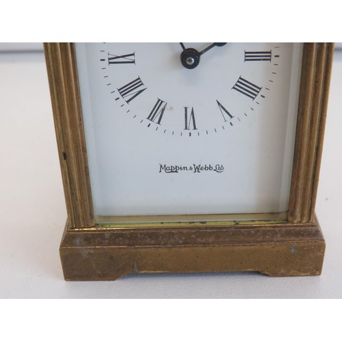 434 - Vintage Mappin & Webb brass carriage clock with key