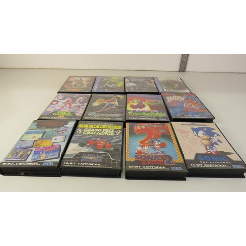 4 - Twelve Sega Mega Drive Games including Sonic 1 & 2, Ferrari, Bubsy, Shinobi, Worm Jam, Snooker, Robo... 