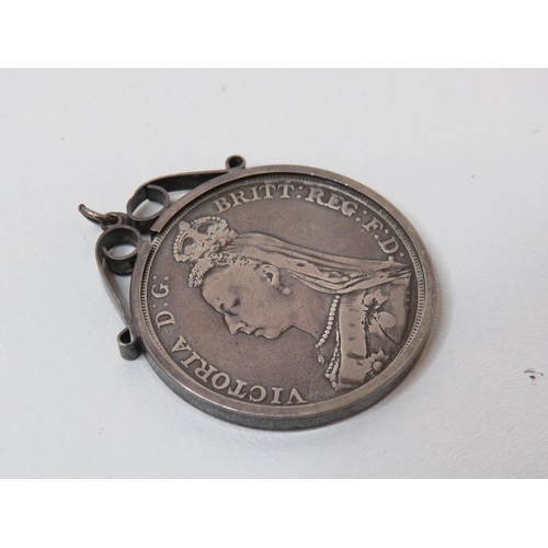 25 - 1890 queen victoria jubilee head silver crown mounted as a pendant