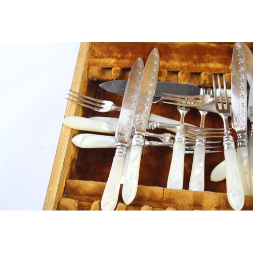 483 - Cutlery Set Silver Plate Fish Dining Sets Mother of Pearl 1763g