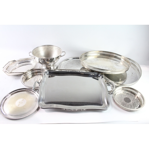 486 - Silver Plate Assorted Gallery Tray & Platters Joblot 8200g