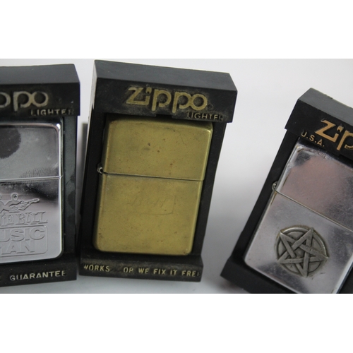 651 - Vintage Zippo Lighters Boxed Inc Ernie Ball, Music Man, Etc x 5