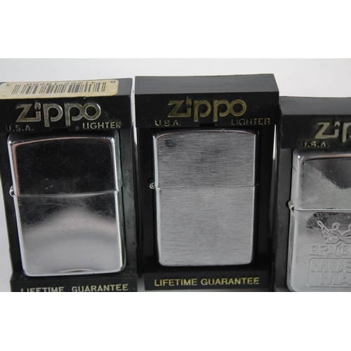 651 - Vintage Zippo Lighters Boxed Inc Ernie Ball, Music Man, Etc x 5