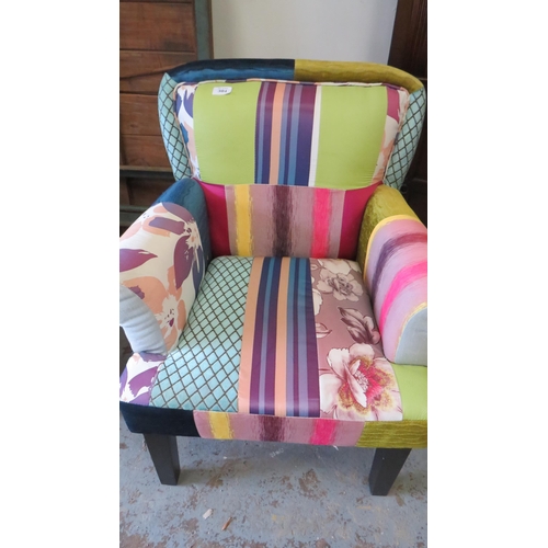 304 - Retro Patchwork armchair with fire label