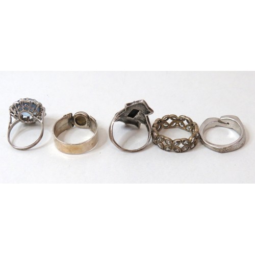 12 - Five Silver Rings including Stones