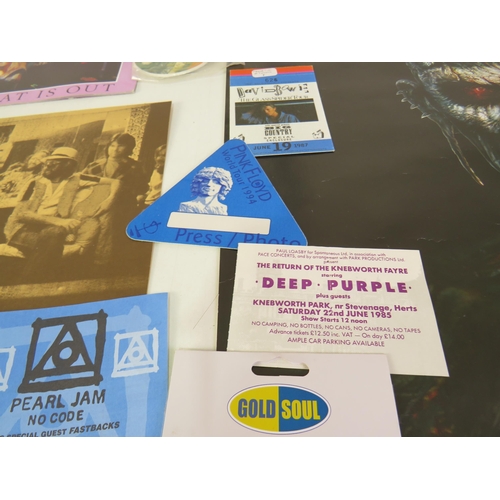 55 - Rock Pop Music Memorabilia to include Iron Maiden Posters and tickets, programmes, passes, Deep Purp... 