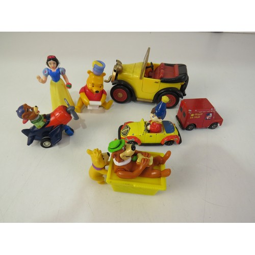 159 - Seven assorted cars and figures from the 80's and 90's including Noddy car