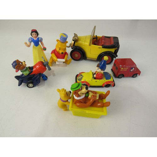 159 - Seven assorted cars and figures from the 80's and 90's including Noddy car