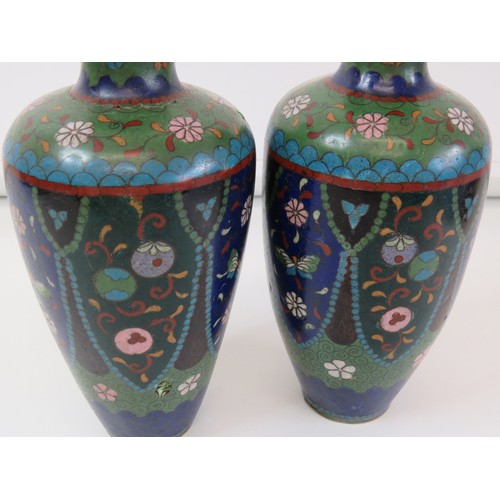 70 - A pair of antique Chinese Melping Cloisonne Enamel on brass vases.
Height 18cms.