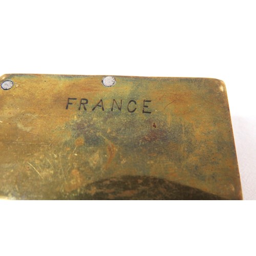 77 - A WWI Brass Trench Art Vesta, engraved 