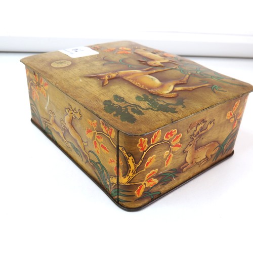 79 - Art Deco Deer fawn embossed biscuit tin.