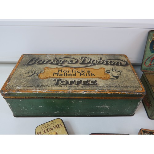 80 - Five vintage tins and Players Navy cigarette box includes Barker & Dobson Horlicks Malted Milk Toffe... 