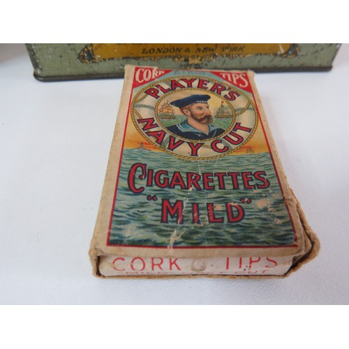 80 - Five vintage tins and Players Navy cigarette box includes Barker & Dobson Horlicks Malted Milk Toffe... 