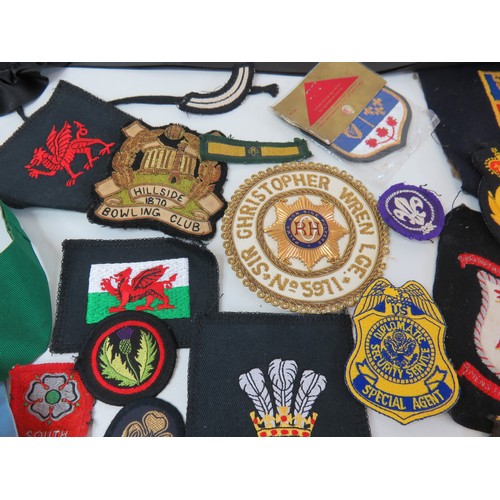 81 - Job lot of cloth badges insignia, silk handkerchiefs & medals includes military and Masonic.