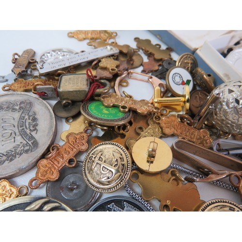 89 - Job lot of collectables & curios to include badges, medals, coins and whistle