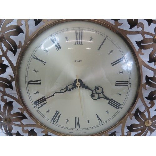 97 - 1960's Metamec Brass Flower framed wall clock battery operated in working order.