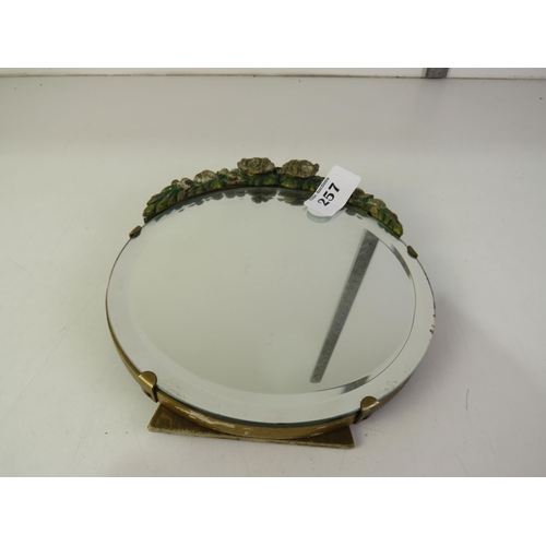 257 - Round table top mirror with floral detail