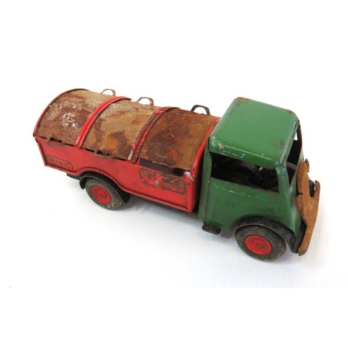 262 - Three vintage Minic Toys litho tinplate clockwork toys, Road Roller, Dust Cart and Esso Petrol Tanke... 