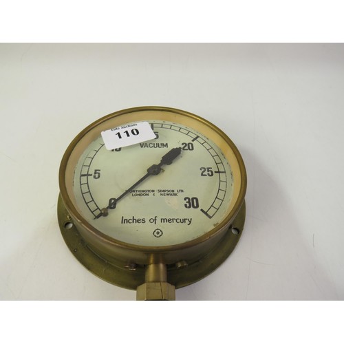 110 - Brass vacuum gauge by Worthington and Simpson